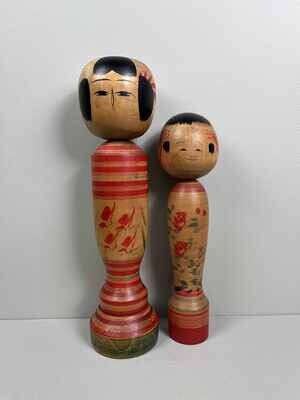 Traditionele Vintage Sakunami en Zao Familie Kokeshi set van 2