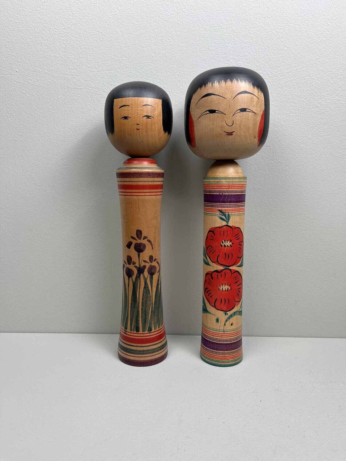 Traditional Vintage Tsugaru Family Kokeshi set of 2, by Hasegawa Kenzo