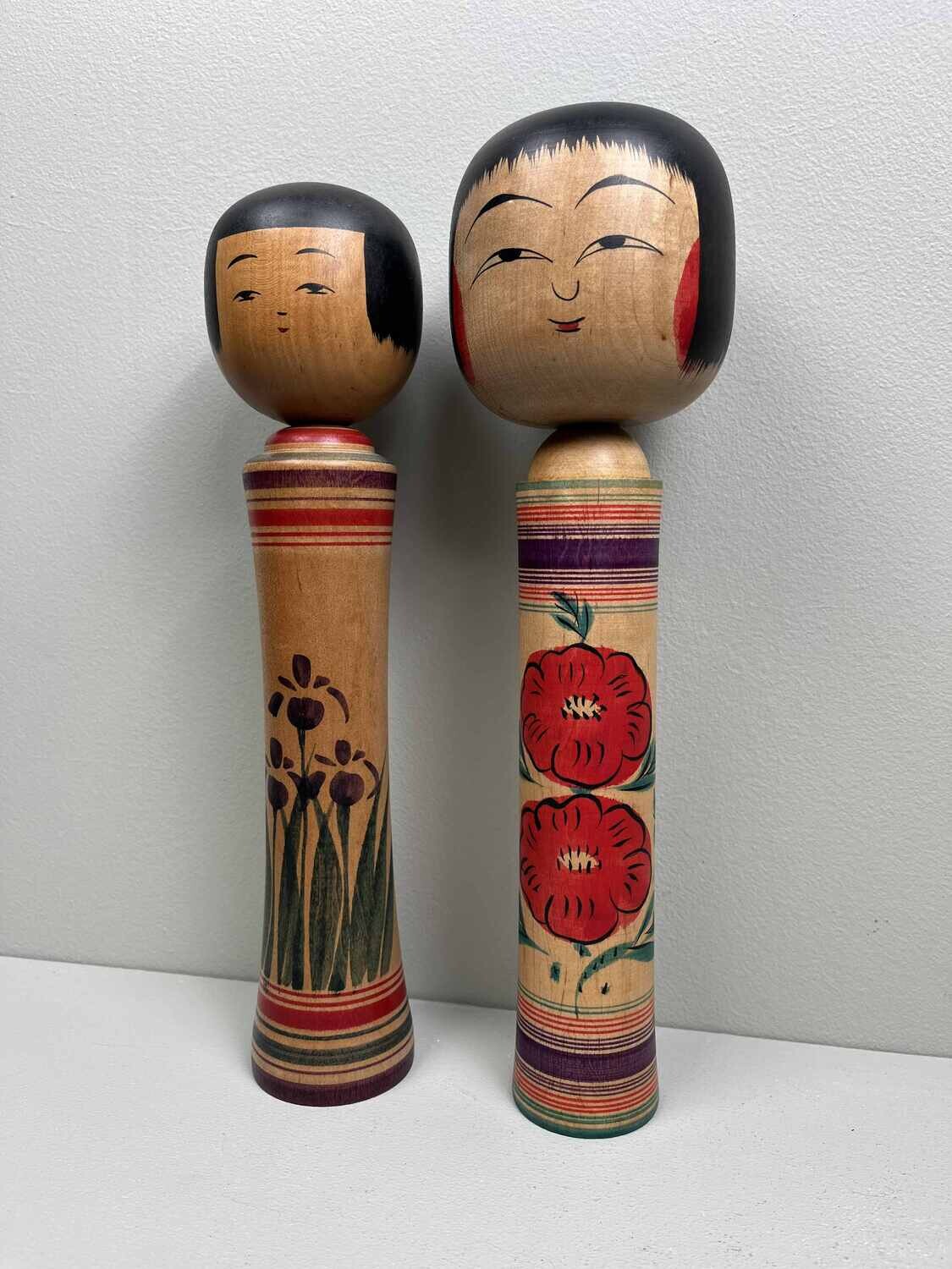 Traditional Vintage Tsugaru Family Kokeshi set of 2, by Hasegawa Kenzo