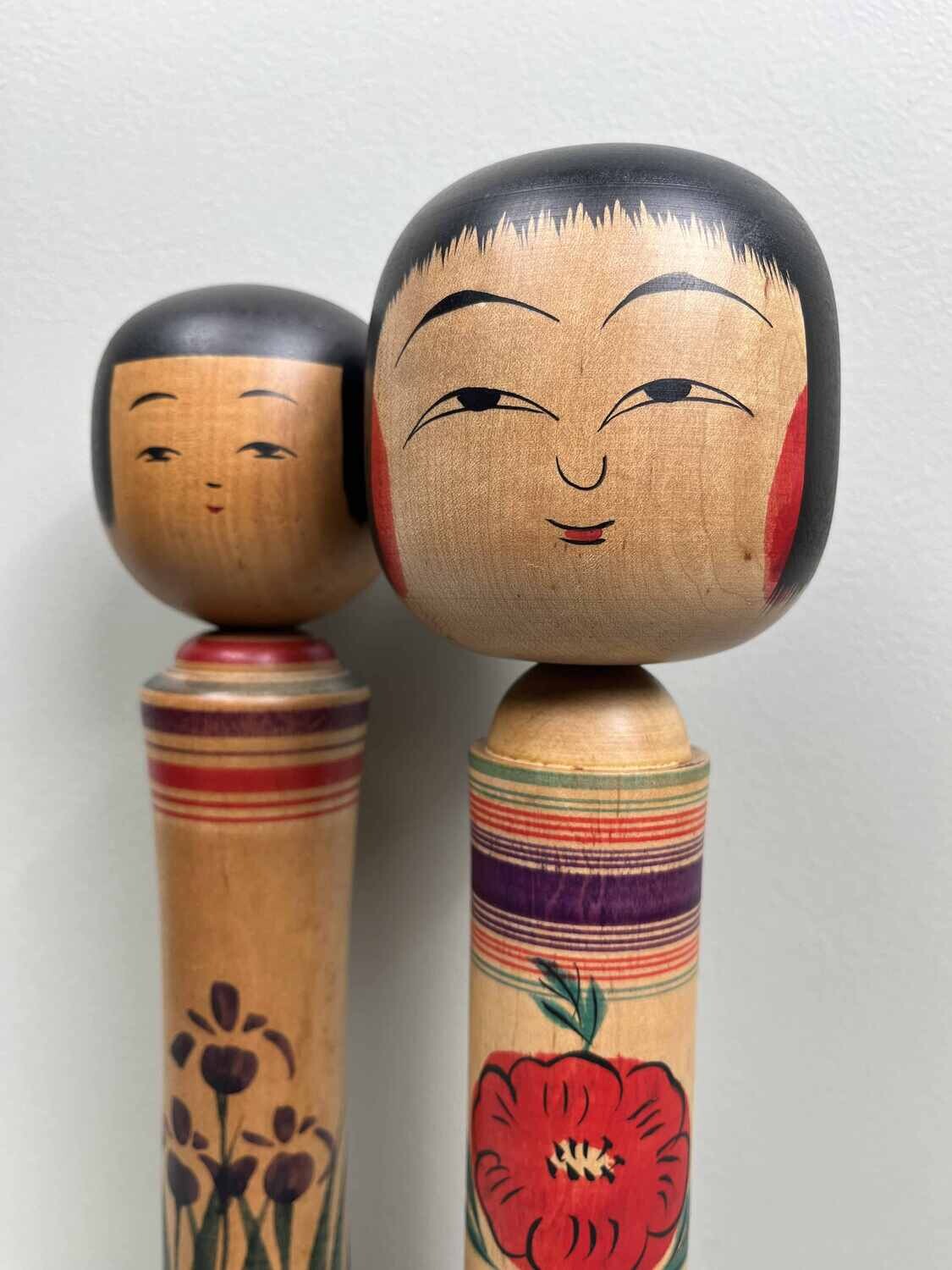 Traditional Vintage Tsugaru Family Kokeshi set of 2, by Hasegawa Kenzo