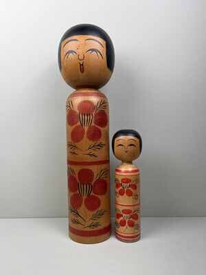 Exclusief Vintage Tsugaru Familie Kokeshi set van 2, door Mori Senzo RARE!