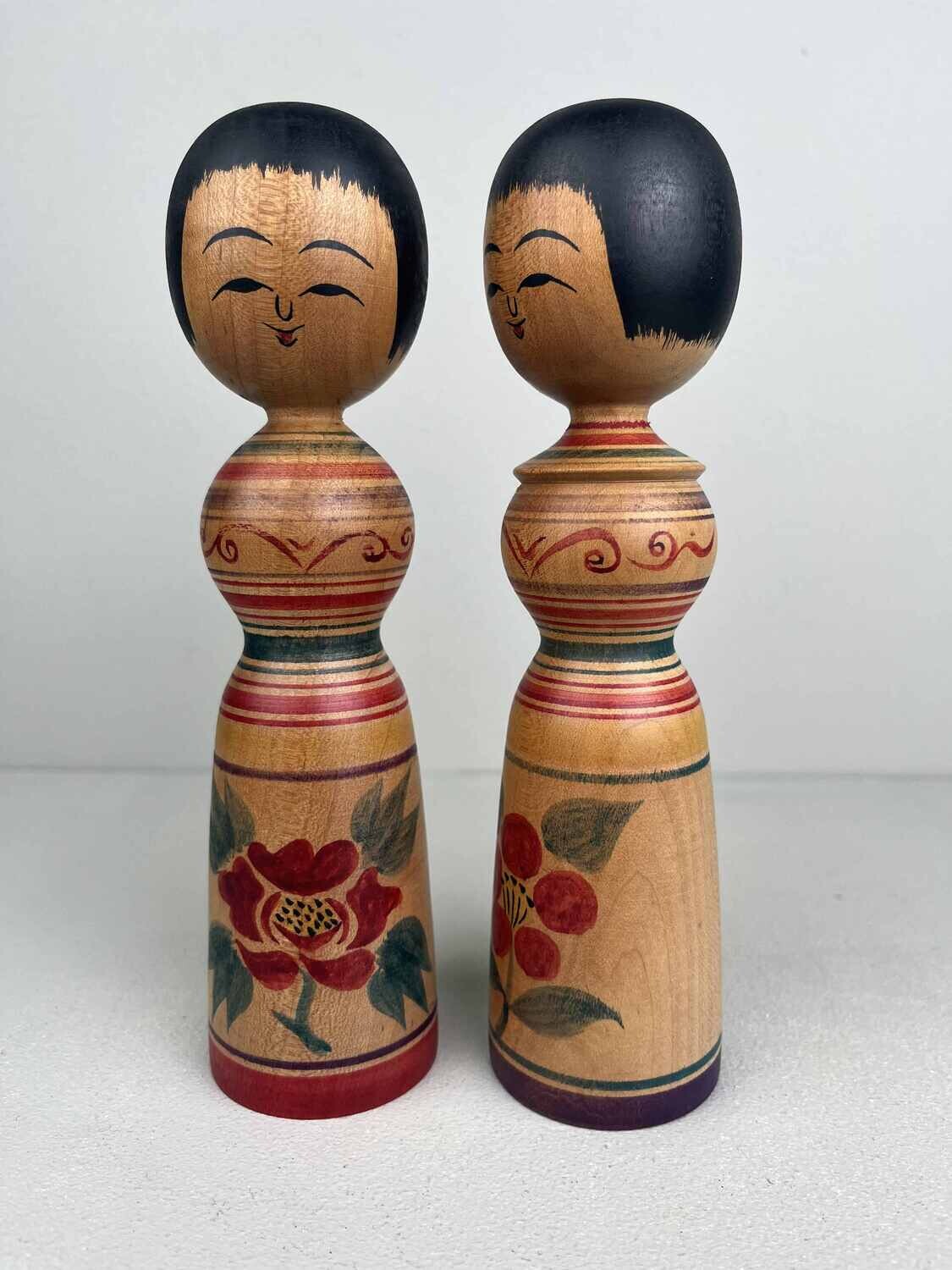 Vintage set van 2 kokeshi door Okuse Tetsunori
