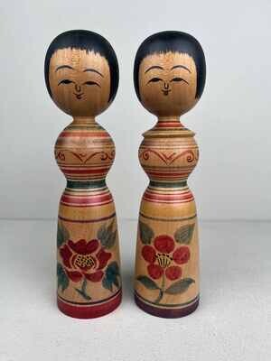 Vintage set of 2 Kokeshi by Okuse Tetsunori