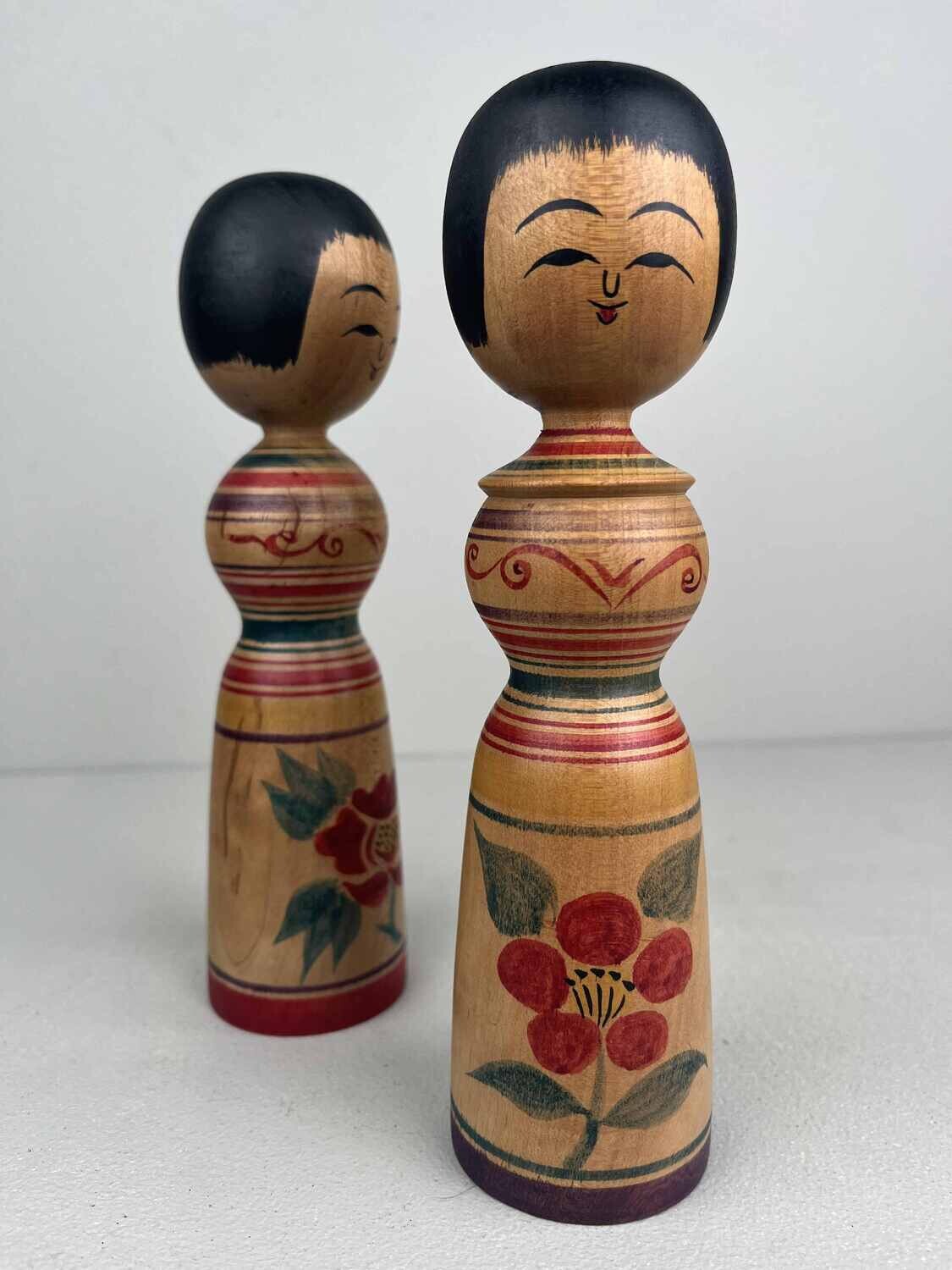 Vintage set van 2 kokeshi door Okuse Tetsunori