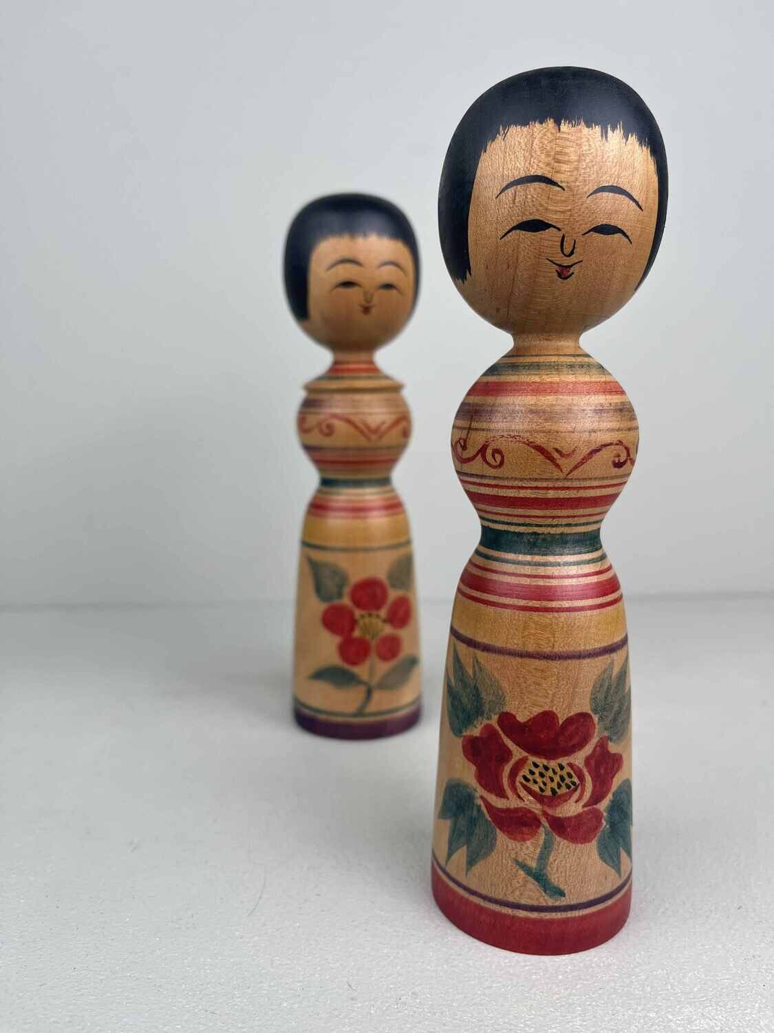 Vintage set van 2 kokeshi door Okuse Tetsunori