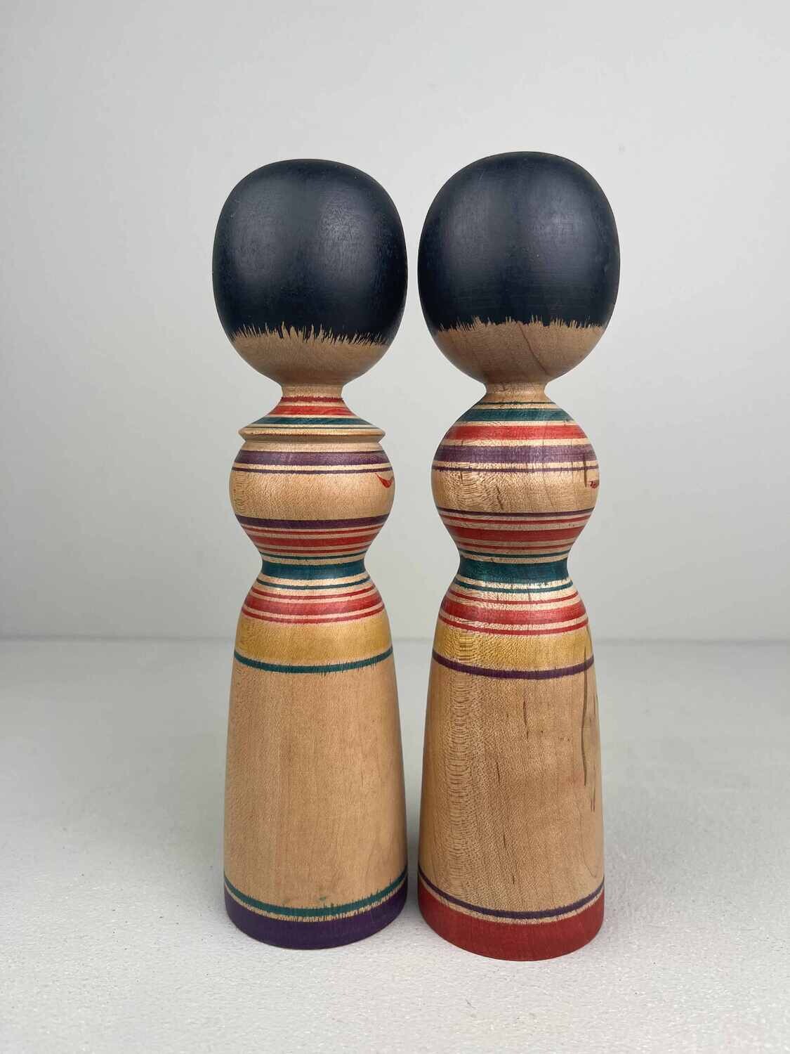 Vintage set van 2 kokeshi door Okuse Tetsunori