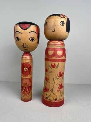 Vintage set of 2 Kokeshi Nakanosowa en Zao Familie