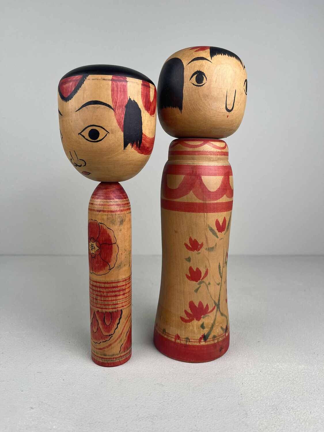 Vintage set van 2 kokeshi Nakanosowa en Zao Familie
