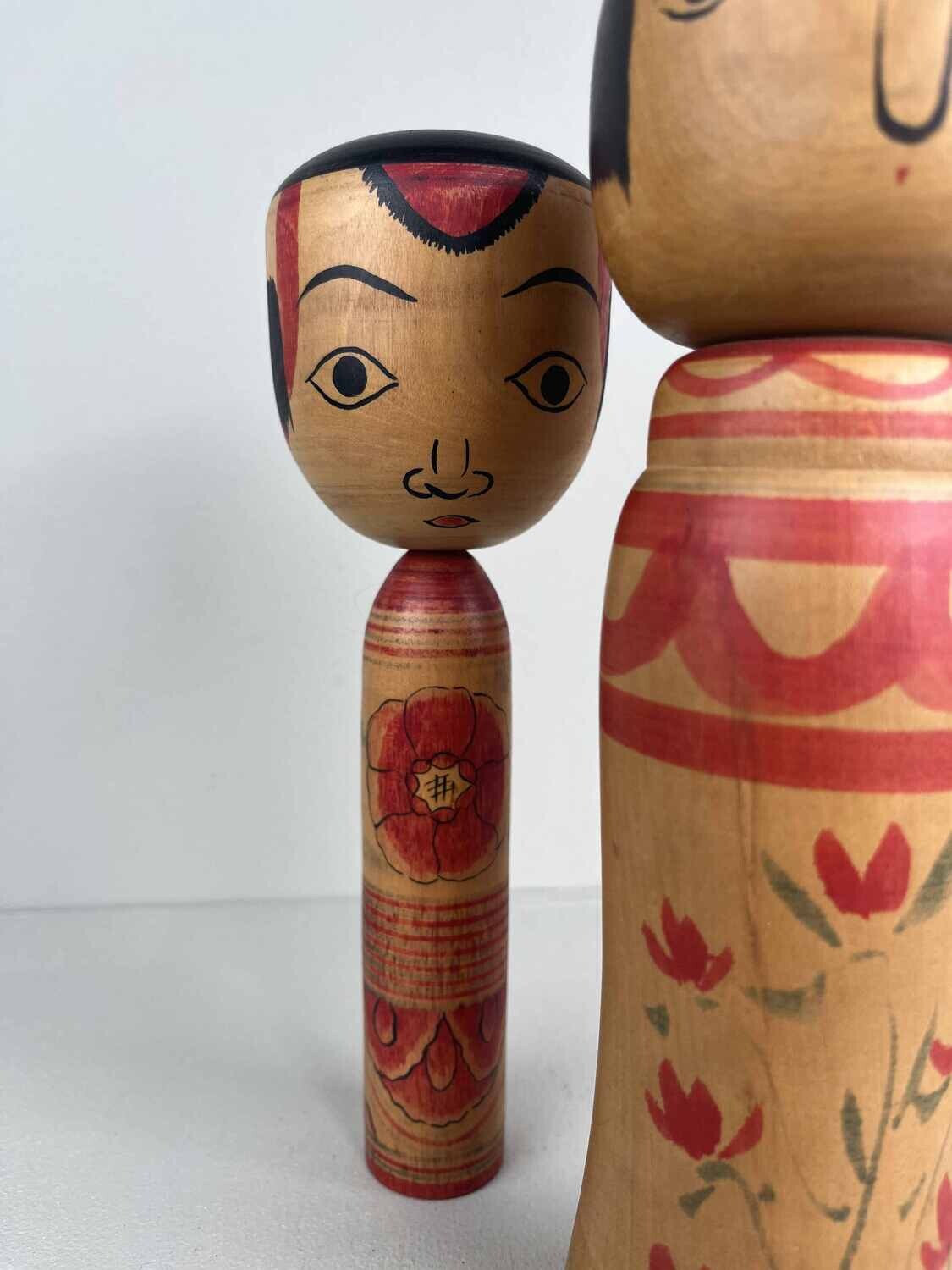 Vintage set van 2 kokeshi Nakanosowa en Zao Familie