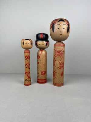 Vintage set of 3 Kokeshi rattle