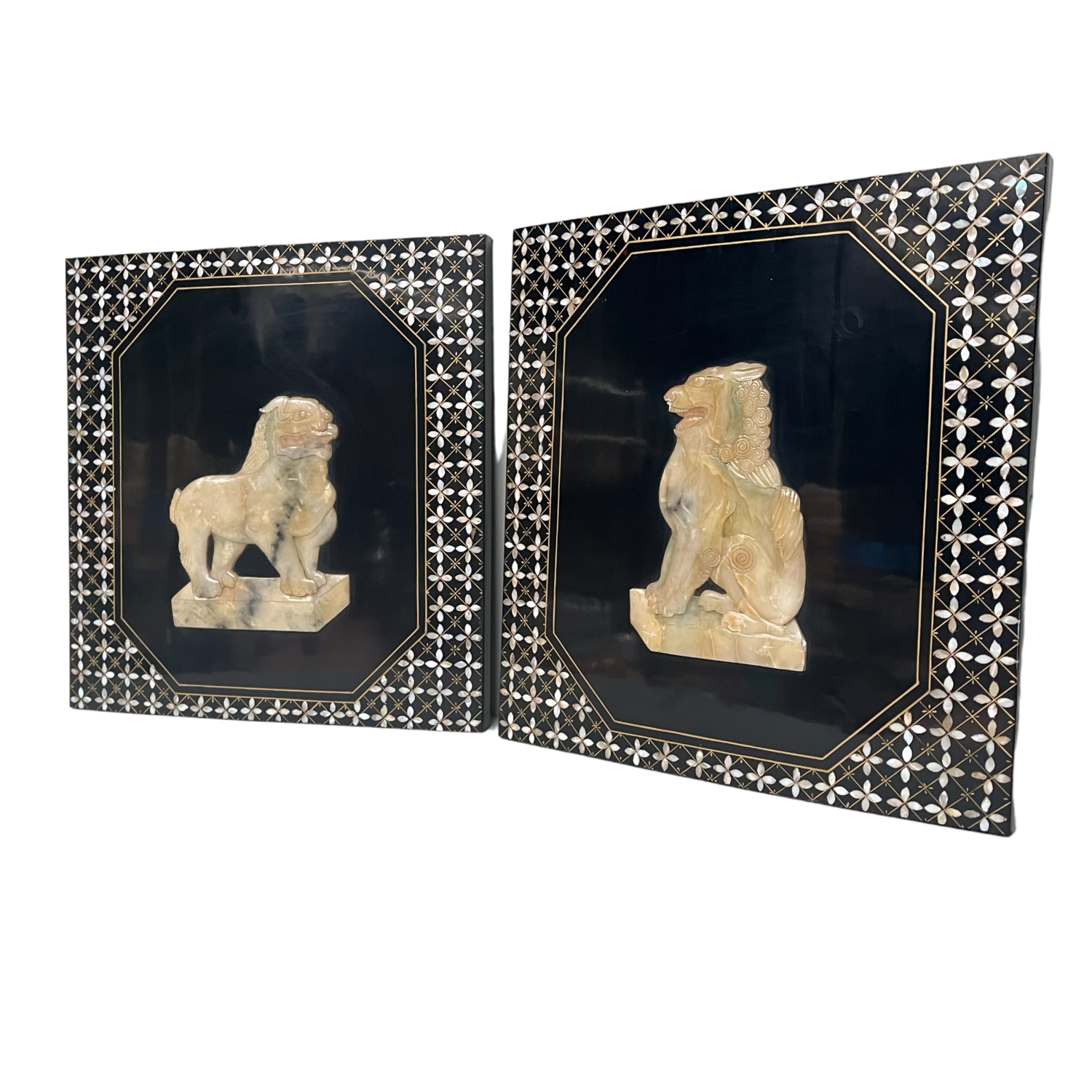 Mid Century set houten panelen 'Foo Dogs', China