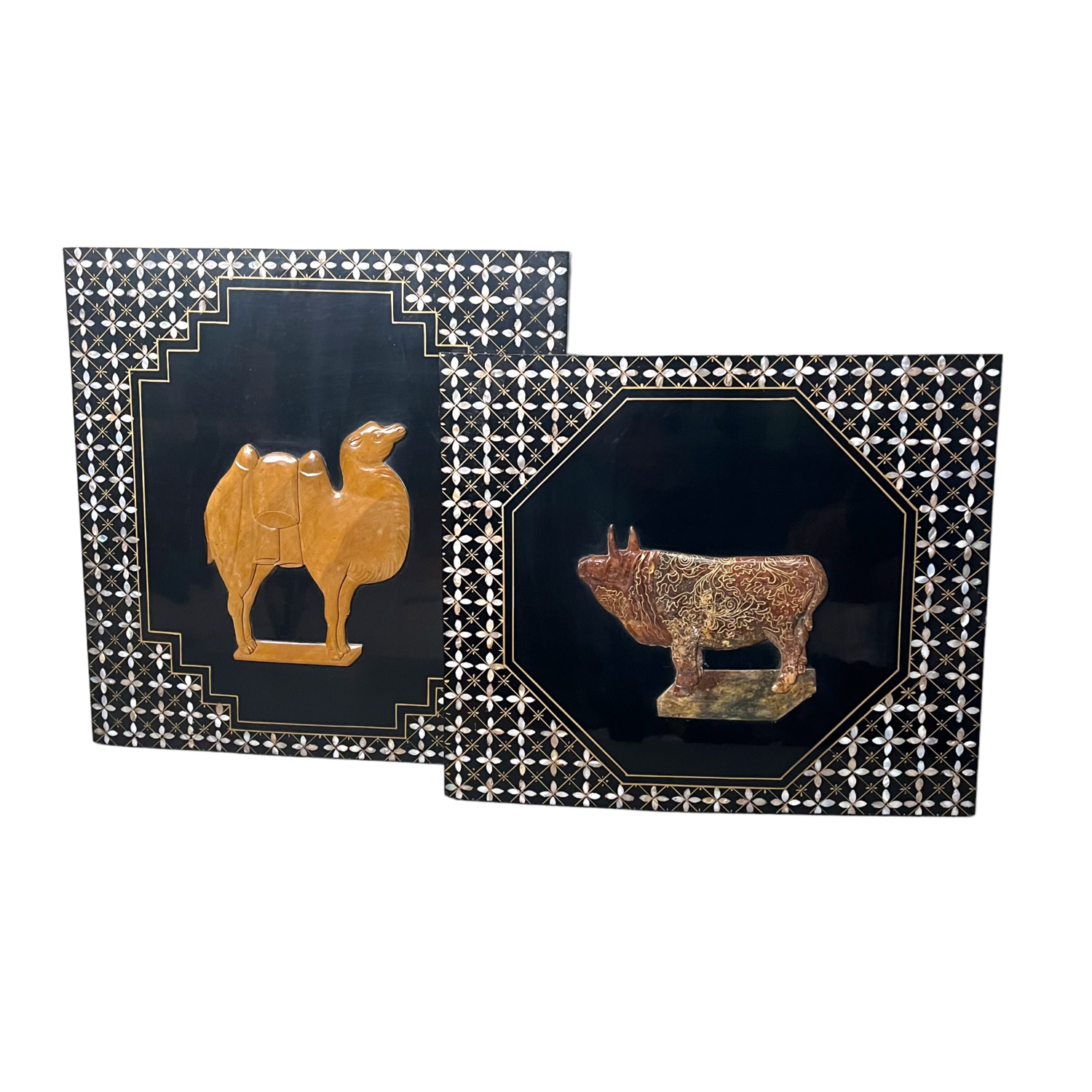 Mid Century set of wooden panels 'Animals', China