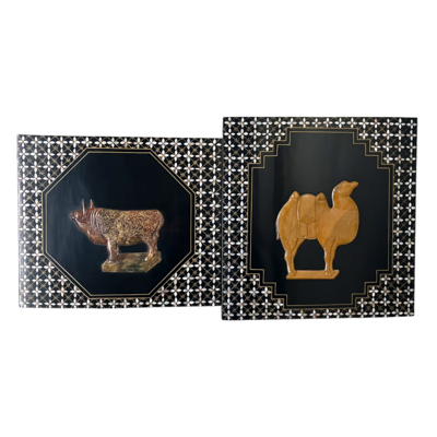 Mid Century set of wooden panels 'Animals', China
