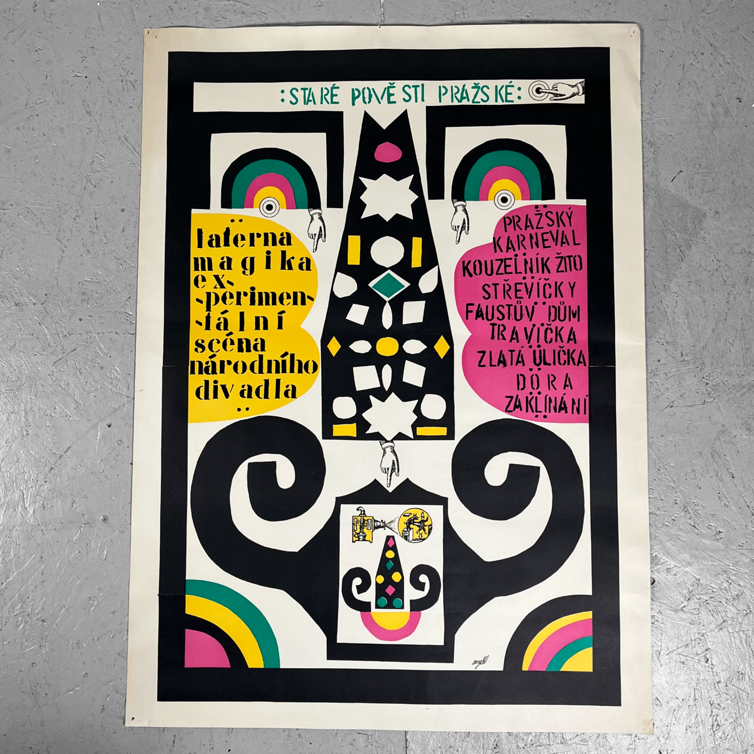 Originele Litho Laterna Magika Experimental National Theater Praag
