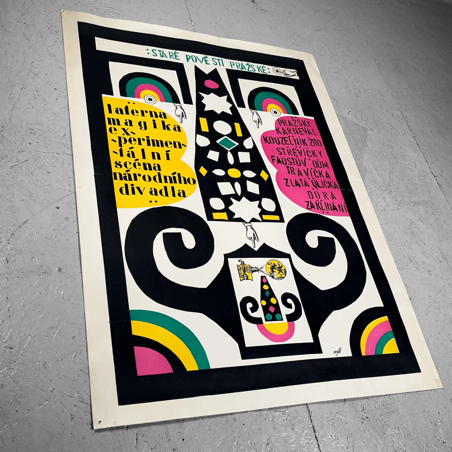 Originele Litho Laterna Magika Experimental National Theater Praag