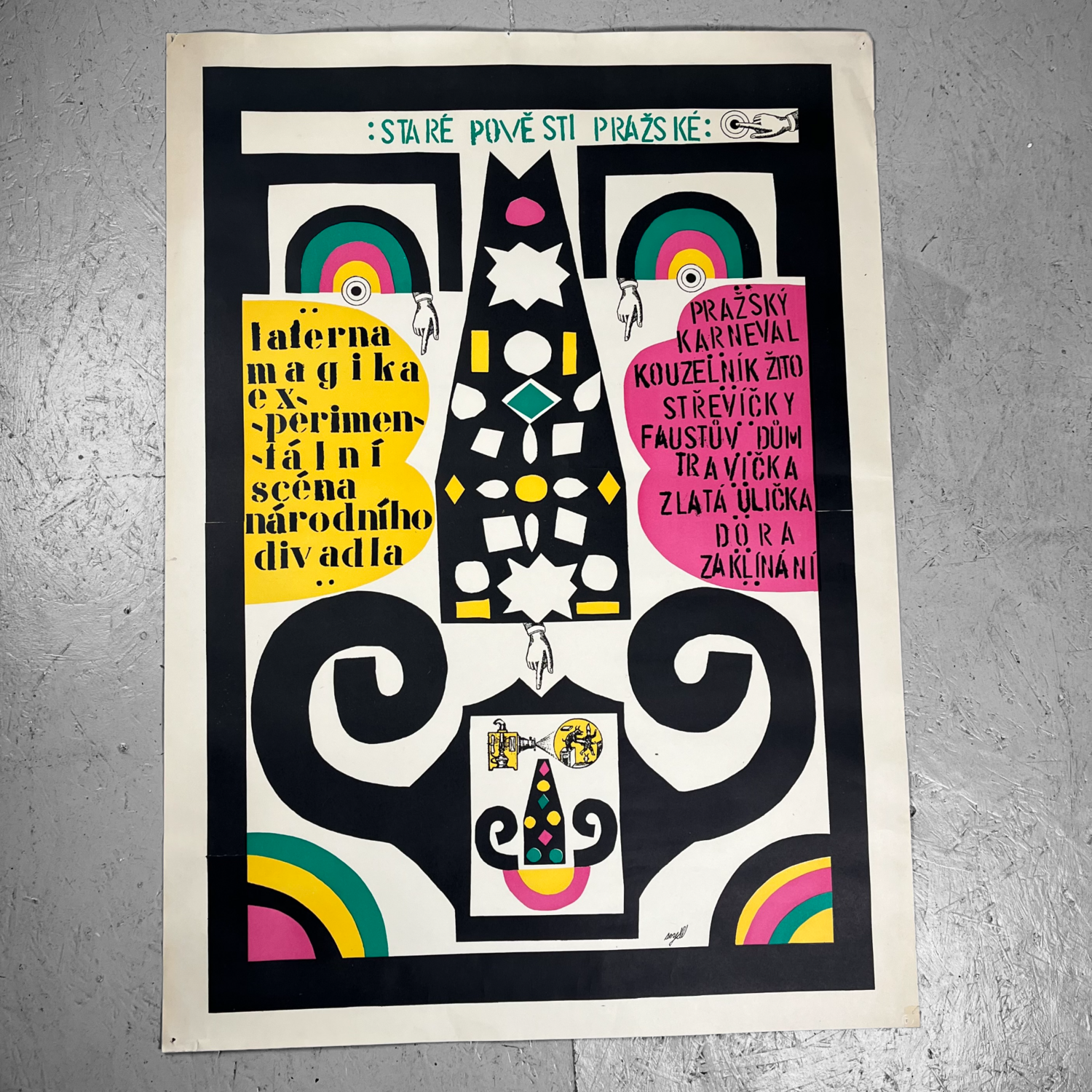 Originele Litho Laterna Magika Experimental National Theater Praag