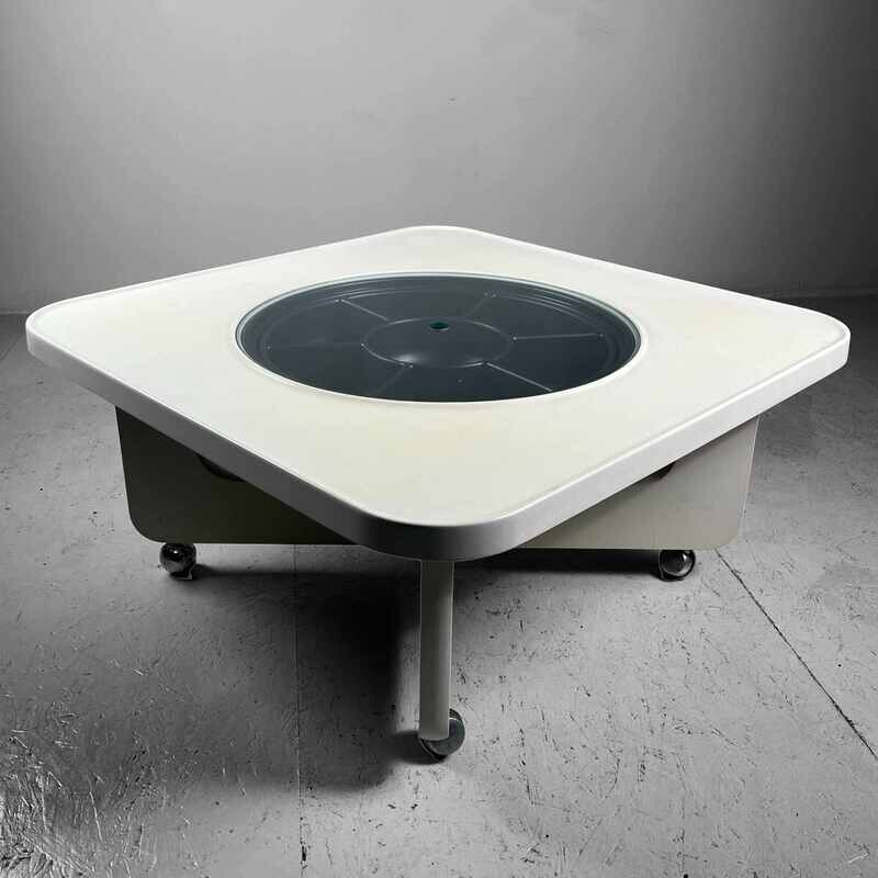 Space Age Coffee Table with rotating snack tray, 70s, Germany
