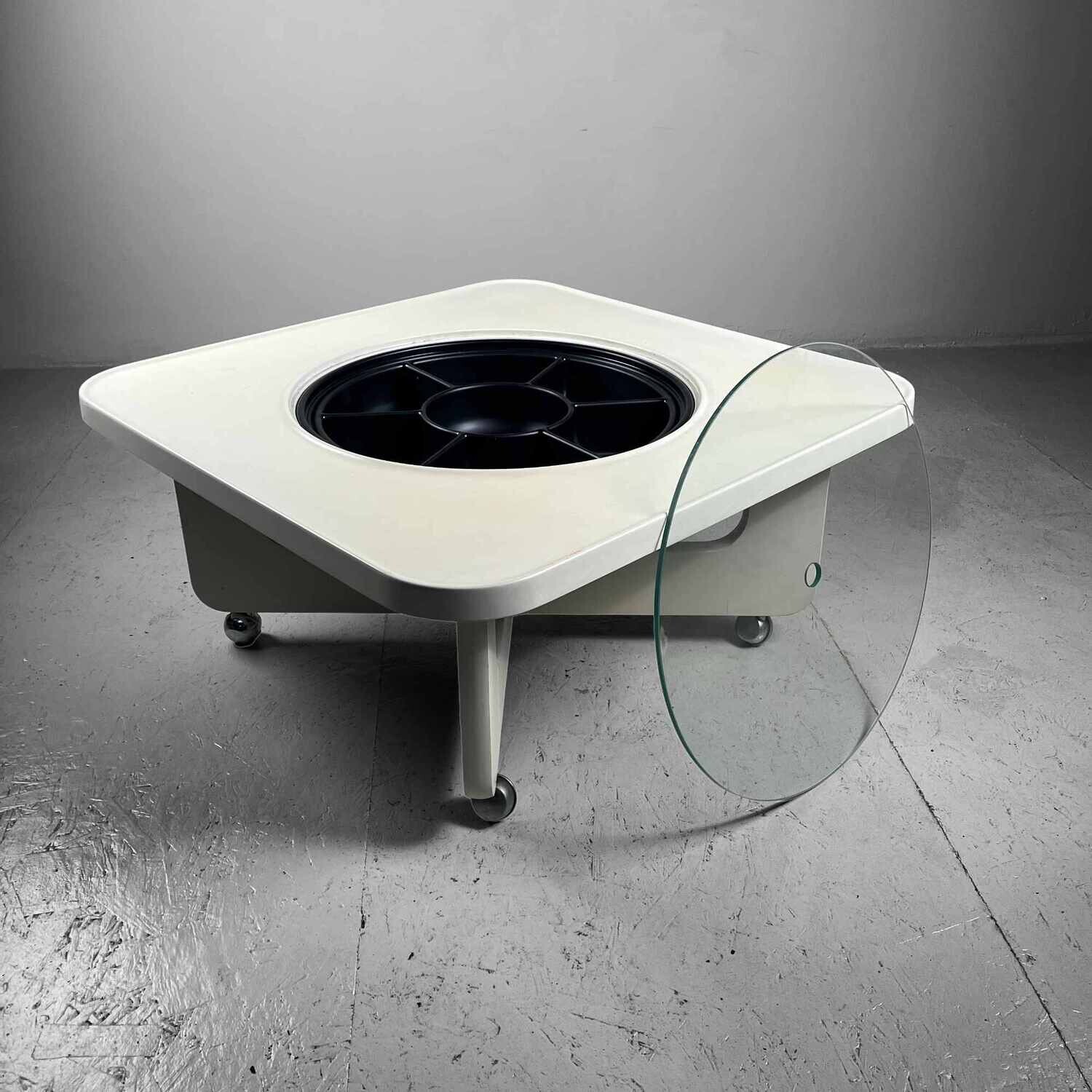 Space Age Coffee Table with rotating snack tray, 70s, Germany