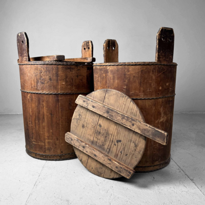 Set of antique wooden buckets Japan 1920s-30s