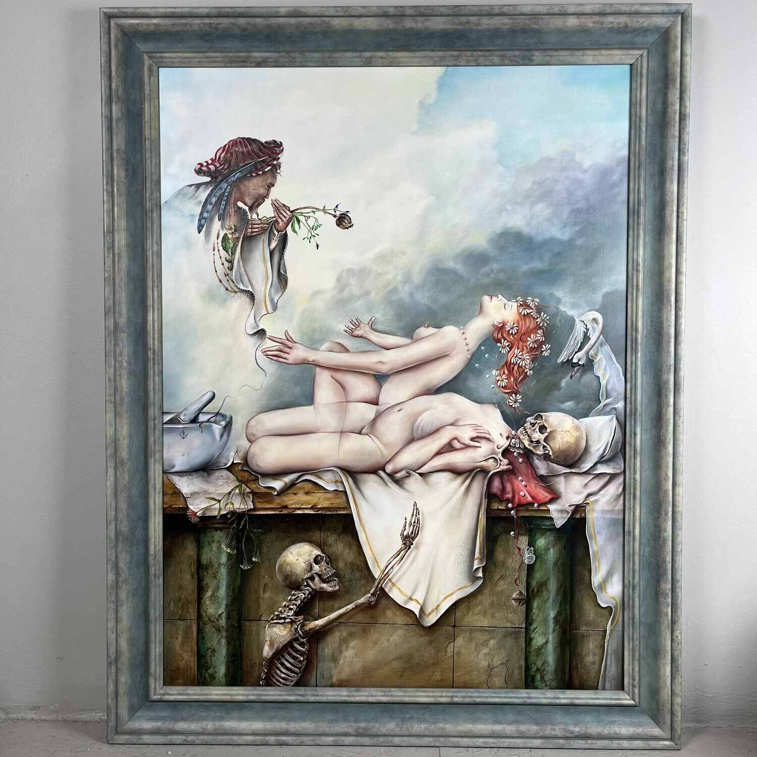 Original Surrealist painting Joseph Laureys (1944-2020)