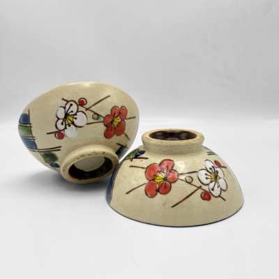 Set Vintage Rice bowls with flowers Japan