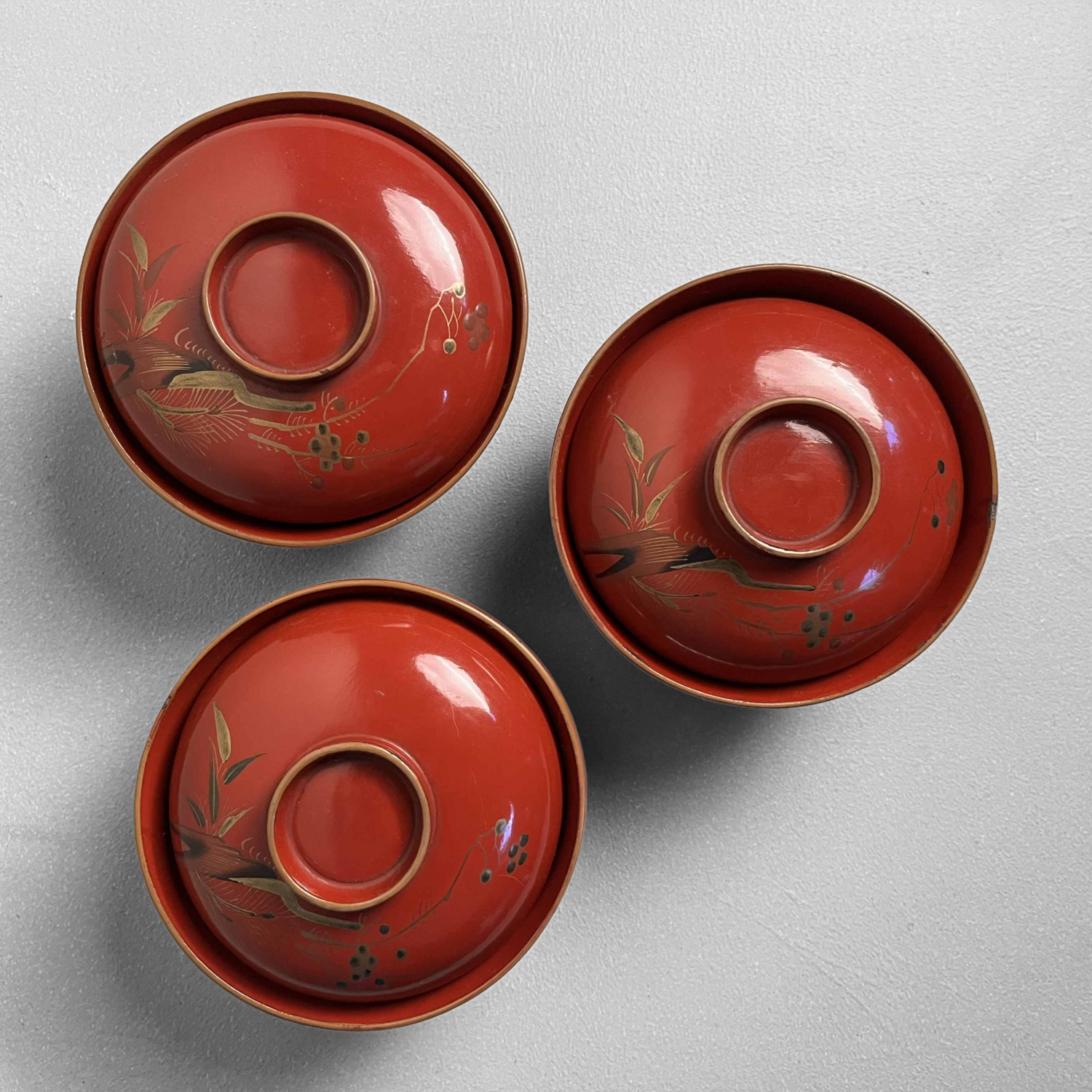 Japanese Lacquer Ware Set of 3- Rice Bowl- Soup Bowl