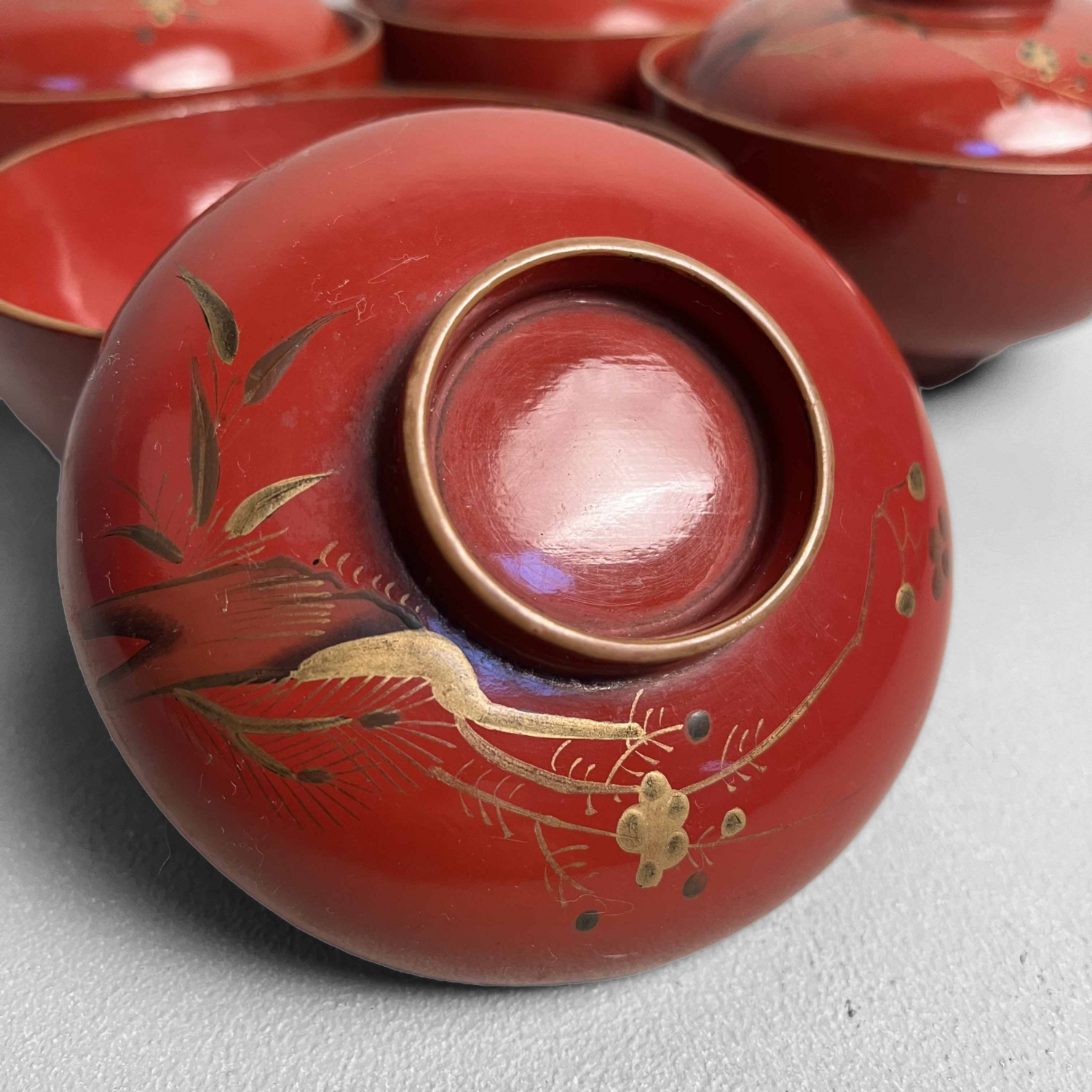 Urushi Maki-e Set van 4 Rijstkommen Japan (1912-1926)