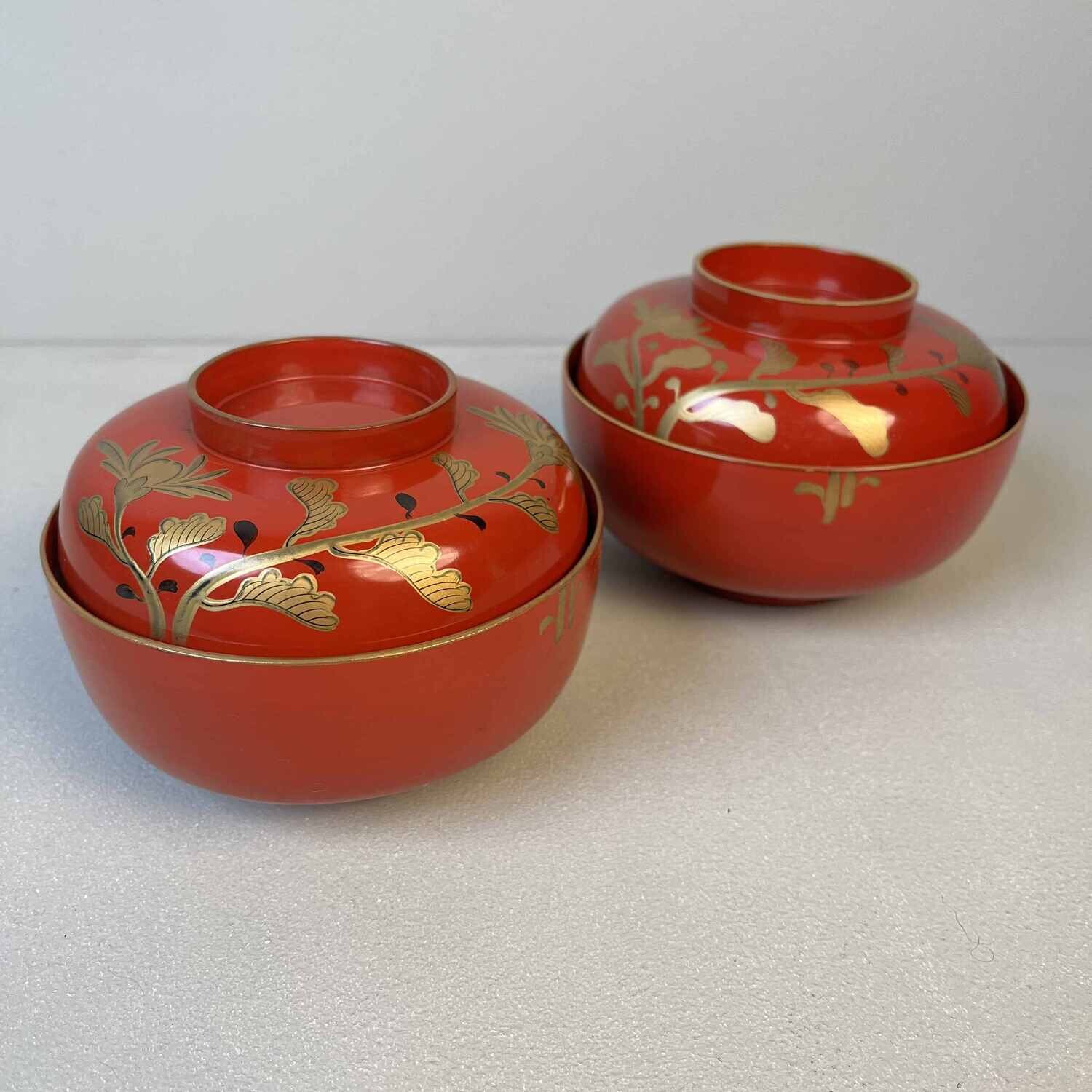 Urushi Maki-e Set van 2 Rijstkommen Japan (1912-1926)