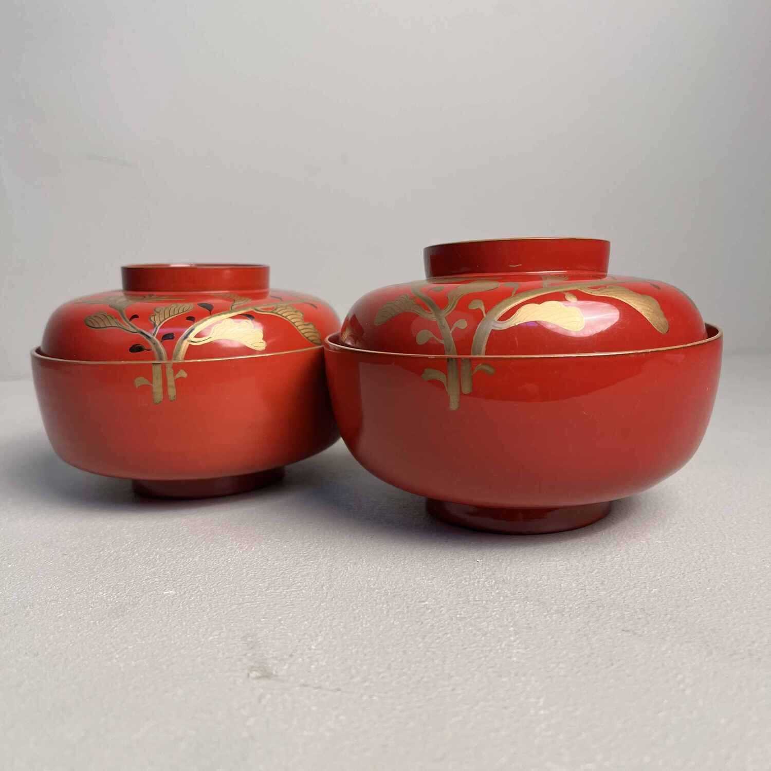 Urushi Maki-e Set van 2 Rijstkommen Japan (1912-1926)