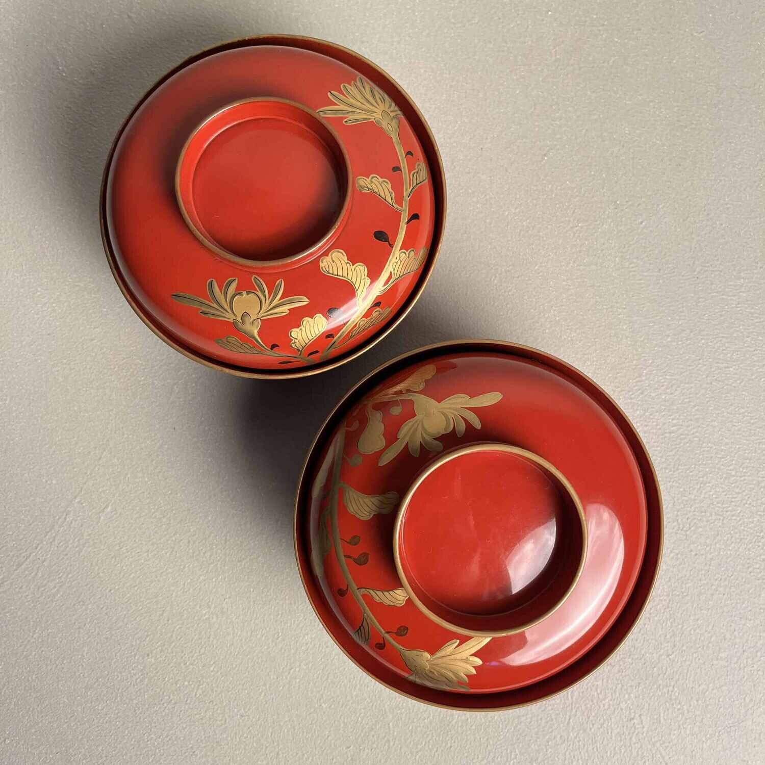 Urushi Maki-e Set van 2 Rijstkommen Japan (1912-1926)