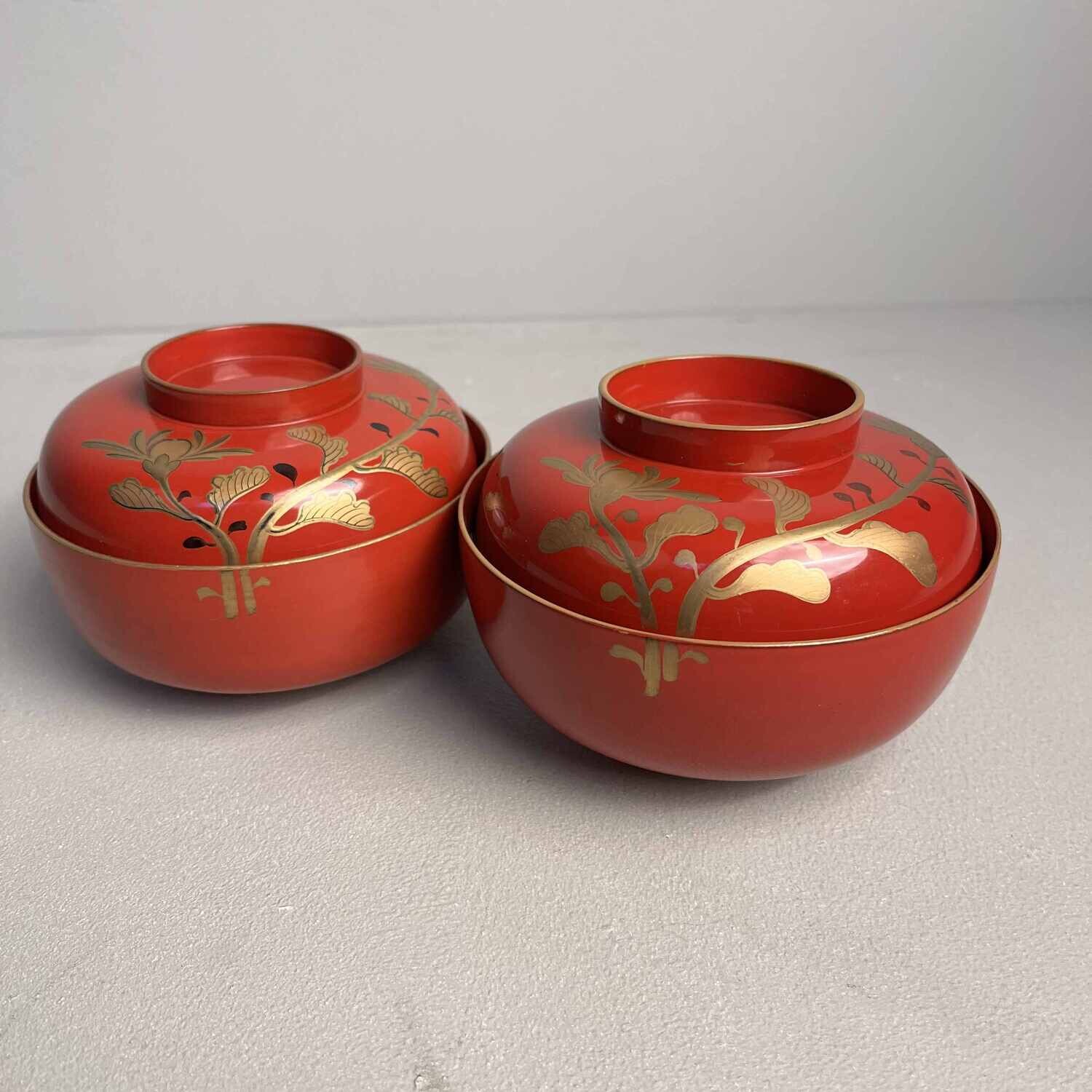 Urushi Maki-e Set van 2 Rijstkommen Japan (1912-1926)