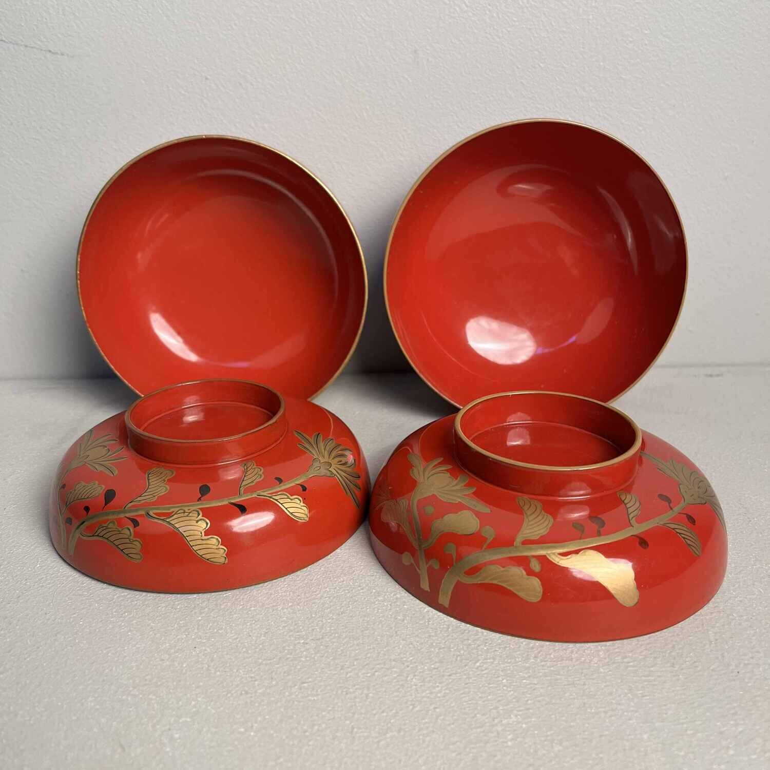 Urushi Maki-e Set van 2 Rijstkommen Japan (1912-1926)