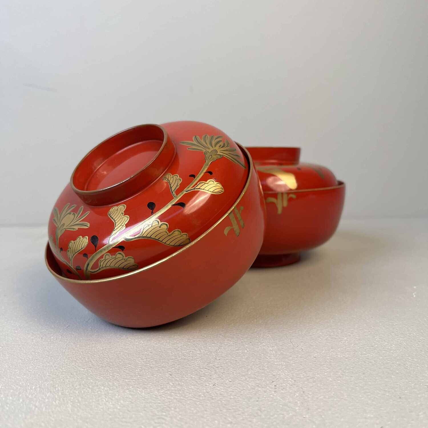 Urushi Maki-e Set van 2 Rijstkommen Japan (1912-1926)