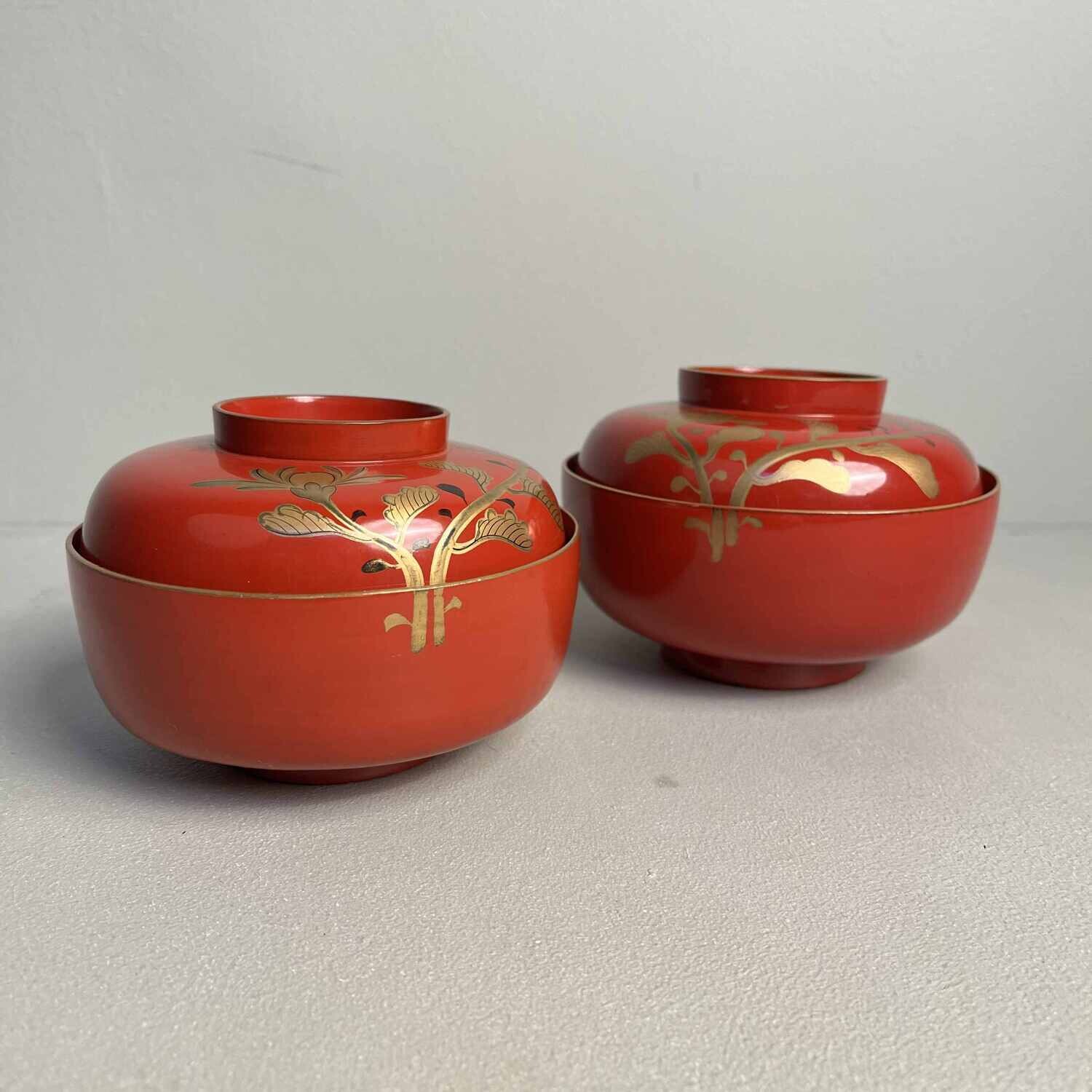 Urushi Maki-e Set van 2 Rijstkommen Japan (1912-1926)