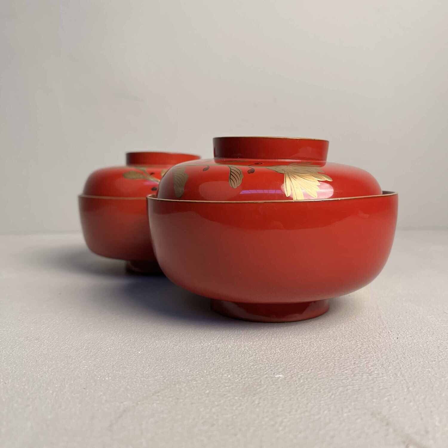 Urushi Maki-e Set van 2 Rijstkommen Japan (1912-1926)