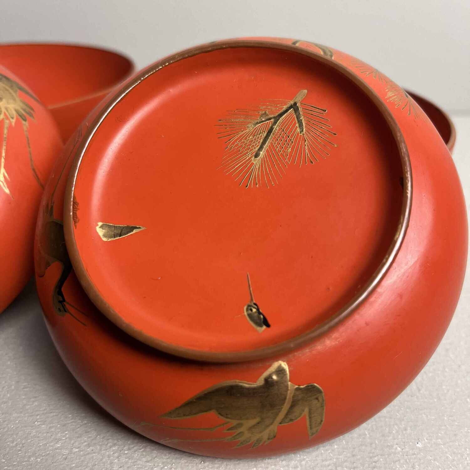 'Kraanvogel' Urushi Maki-e Set Rijstkommen Japan (1868-1912)