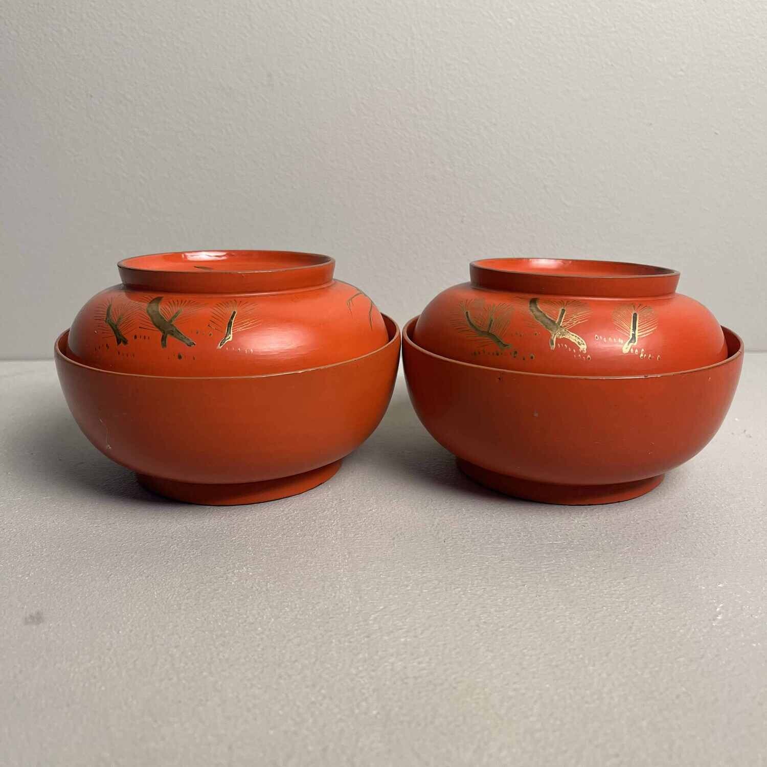 'Kraanvogel' Urushi Maki-e Set Rijstkommen Japan (1868-1912)