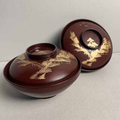 'Landscape' Set of 2 Rice Bowls Japan Shōwa 昭和時代