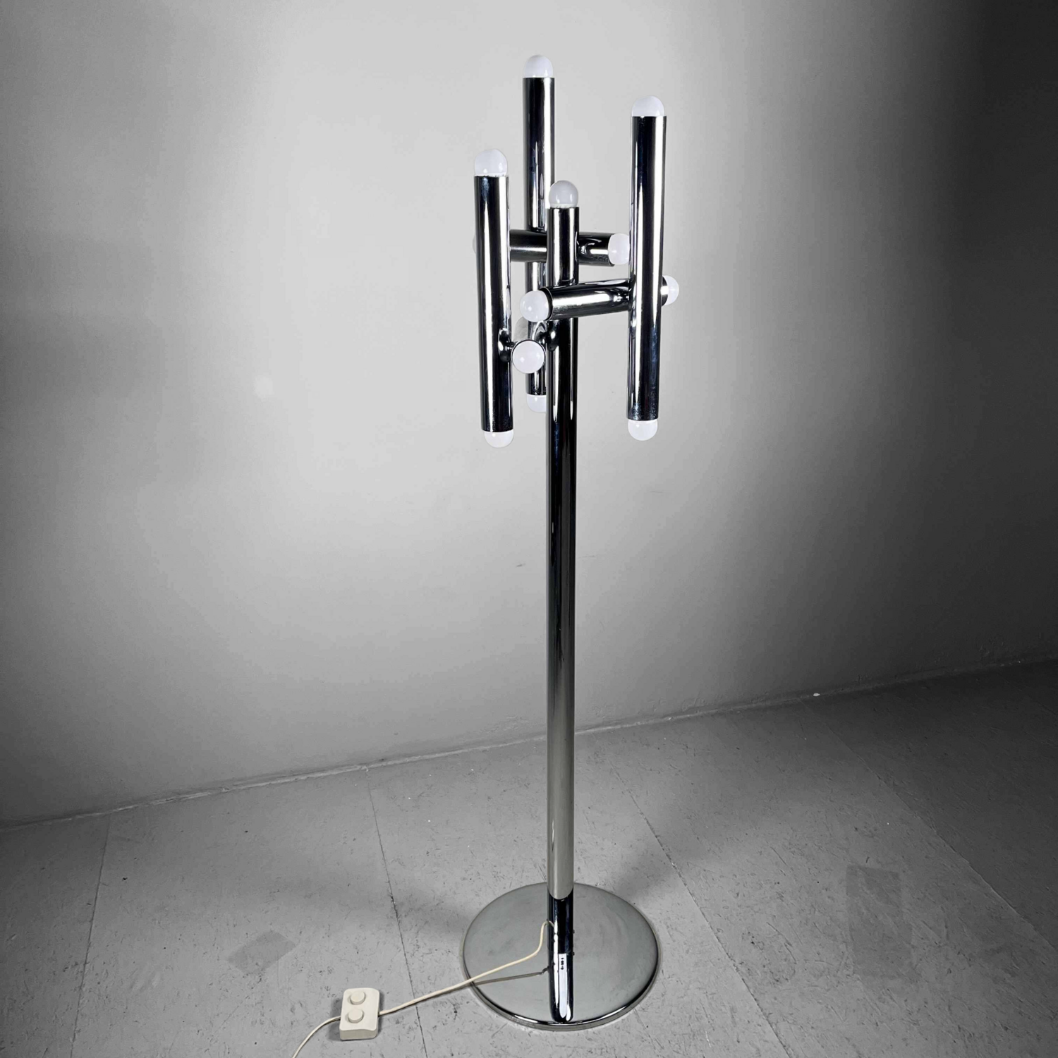 Buisvormige Chrome Design Vloerlamp, Italy
