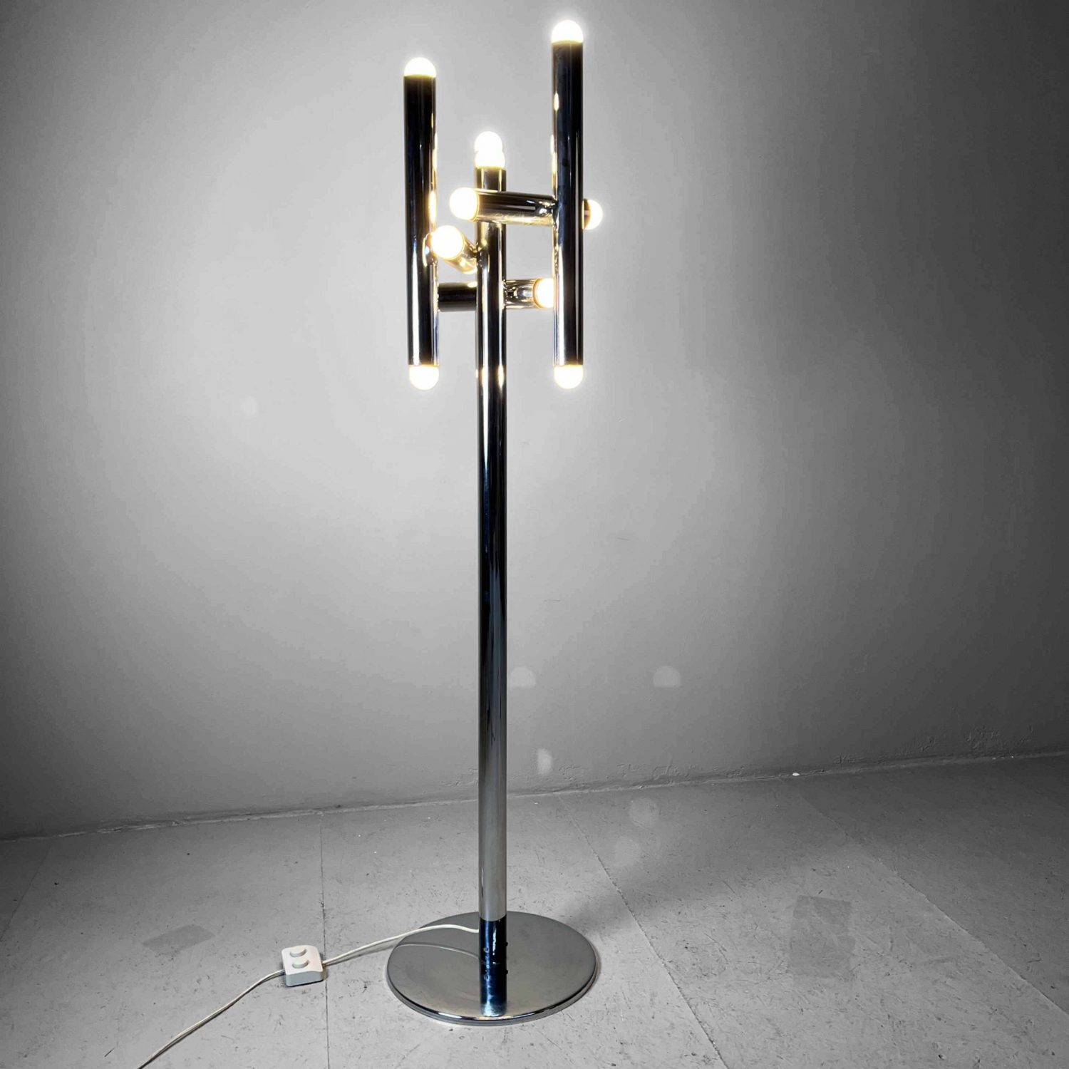 Buisvormige Chrome Design Vloerlamp, Italy
