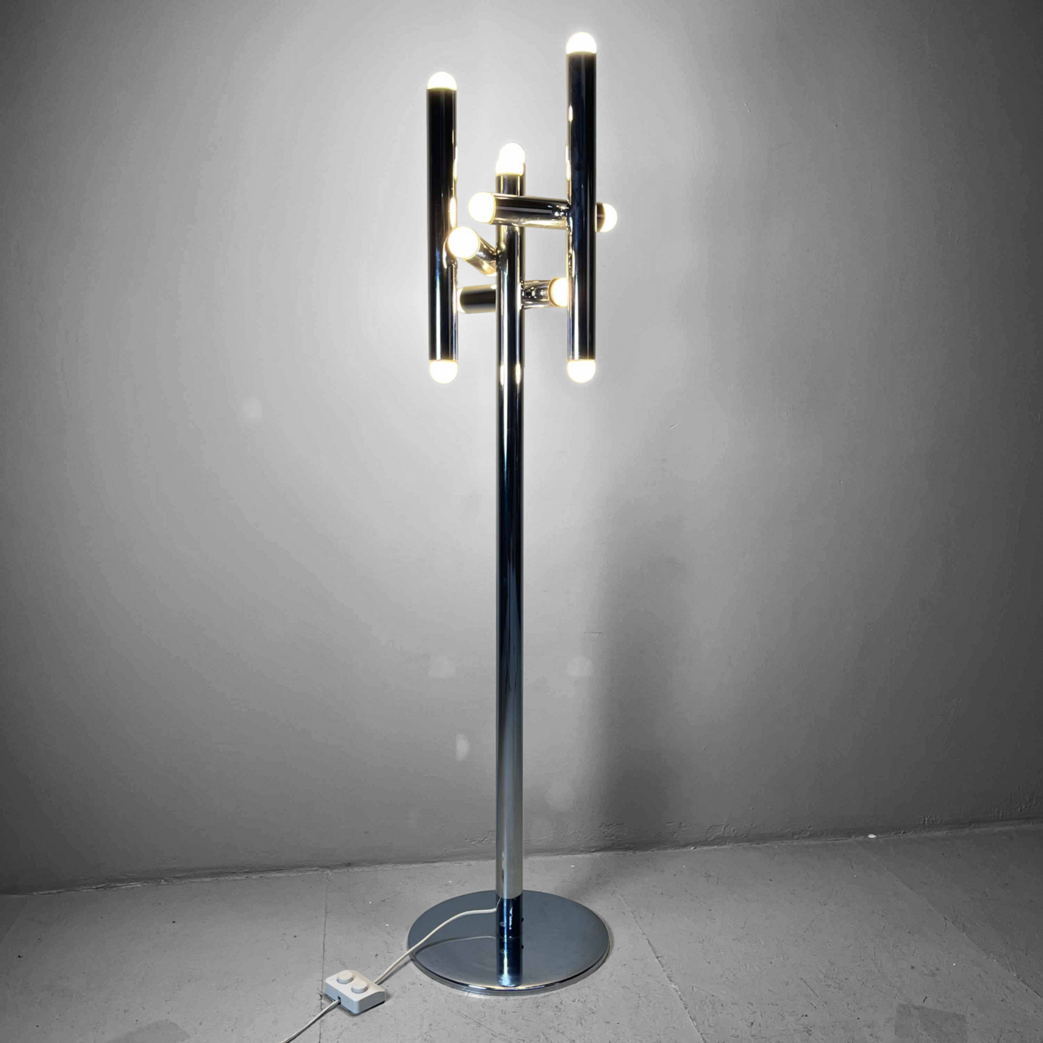 Buisvormige Chrome Design Vloerlamp, Italy