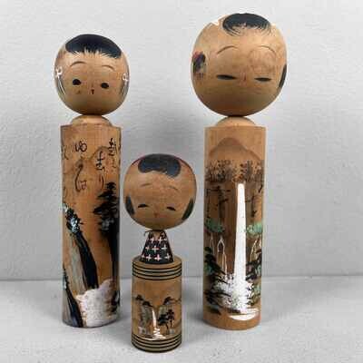 Vintage set van 3 kokeshi