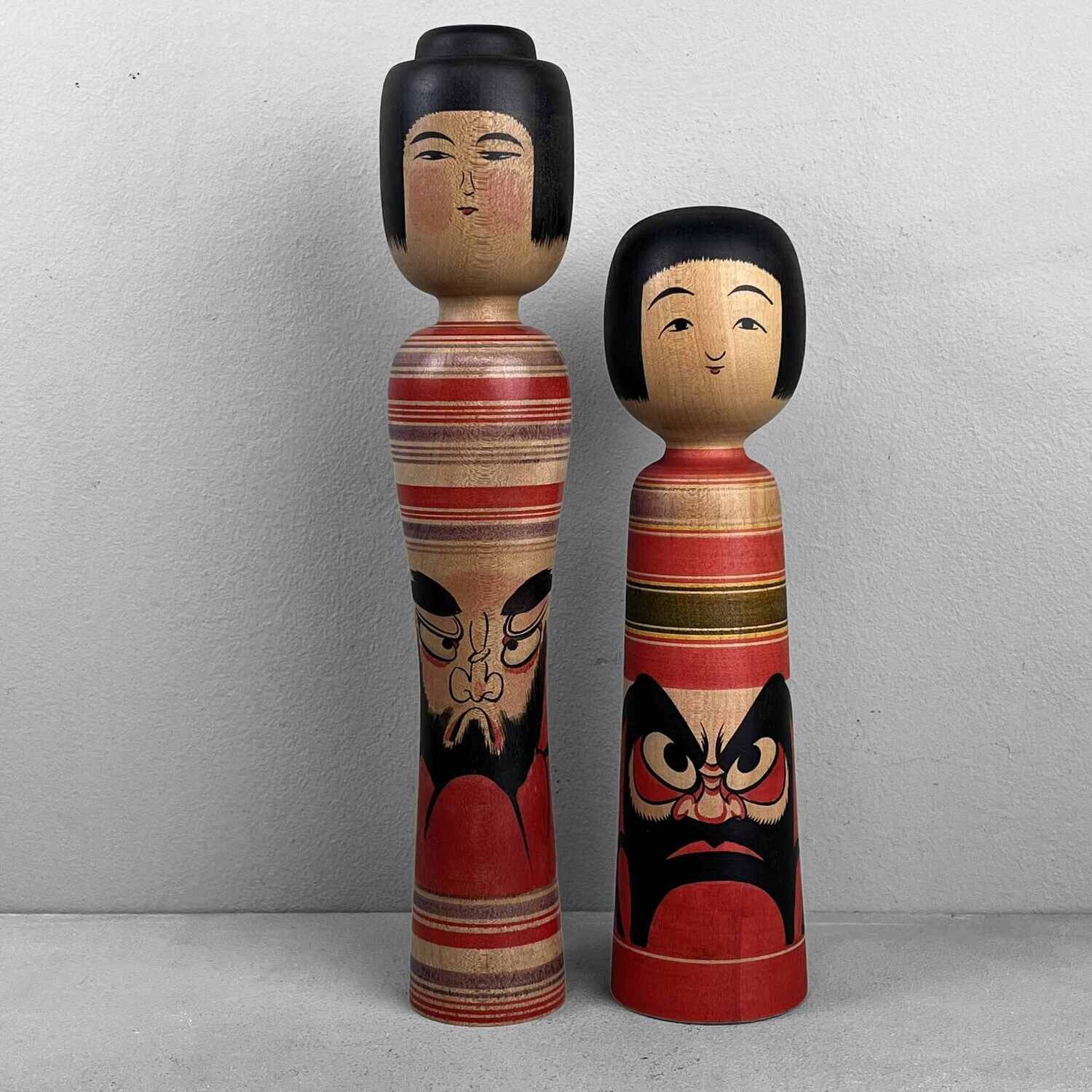 Tsugaru familie dento daruma vintage kokeshi door Sato Zenji en Isao Honda RARE rammelaar