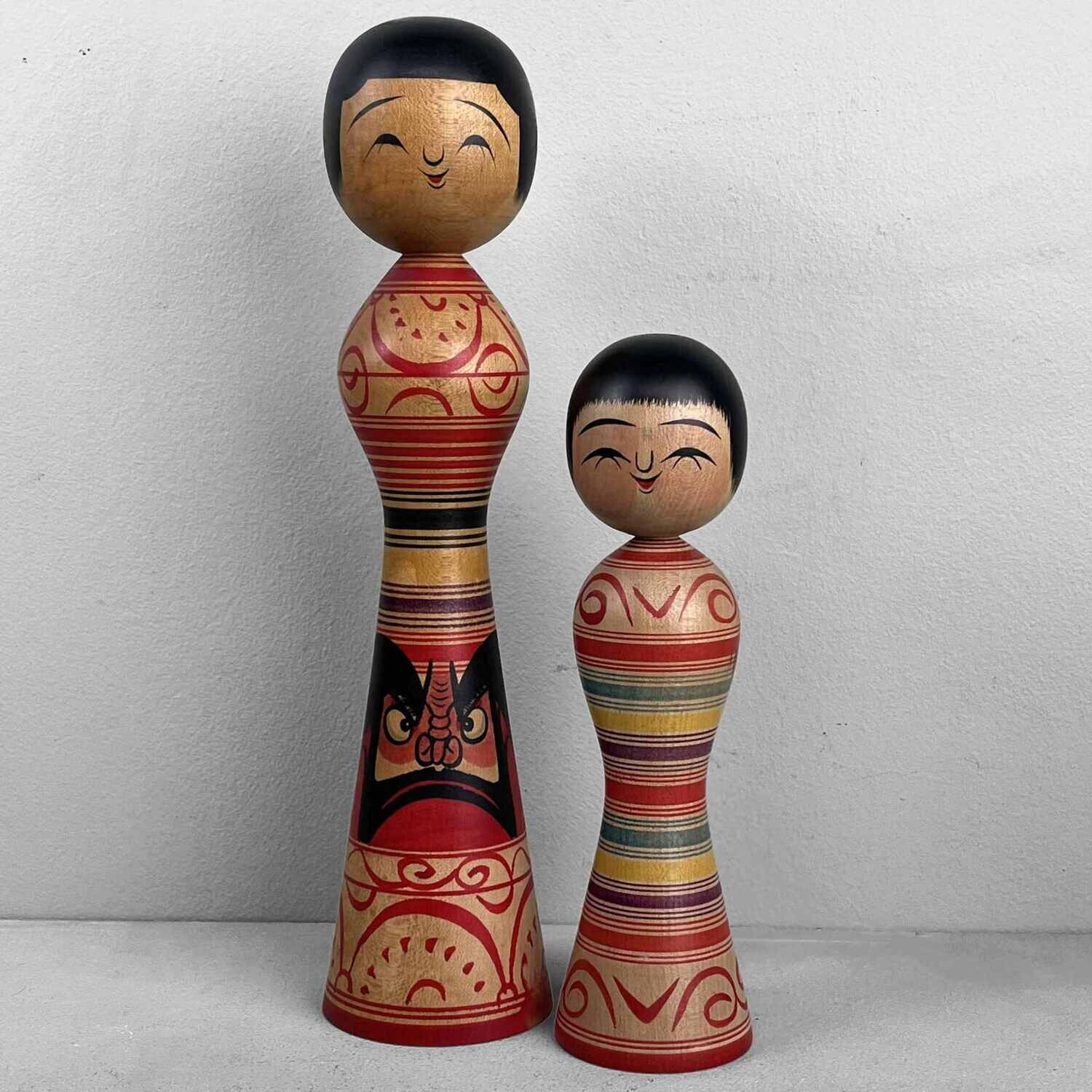 Tsugaru family vintage dento kokeshi by Okuse Tetsunori and Mauri Senzo RARE