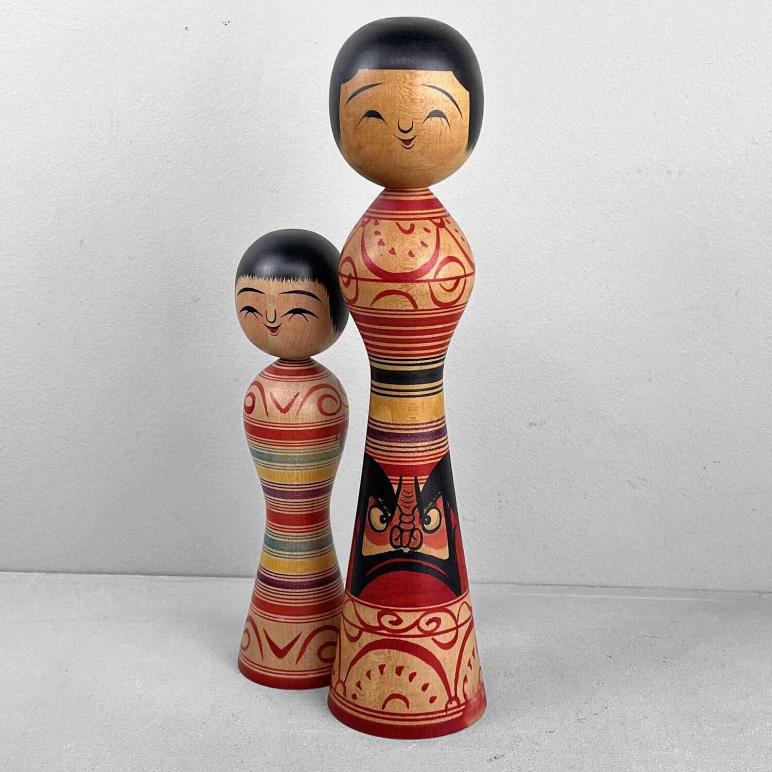 Tsugaru family vintage dento kokeshi by Okuse Tetsunori and Mauri Senzo RARE