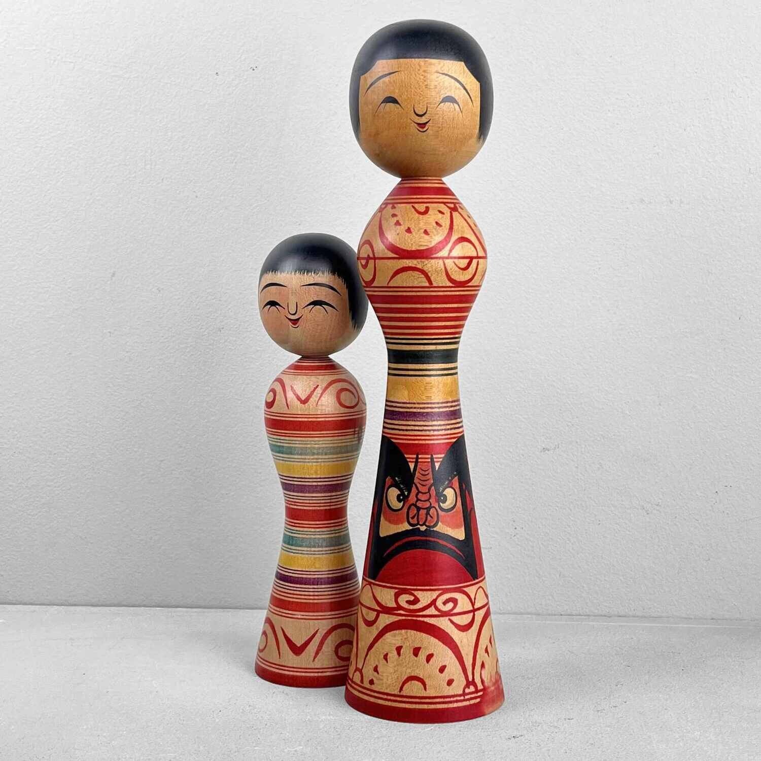 Tsugaru family vintage dento kokeshi by Okuse Tetsunori and Mauri Senzo RARE