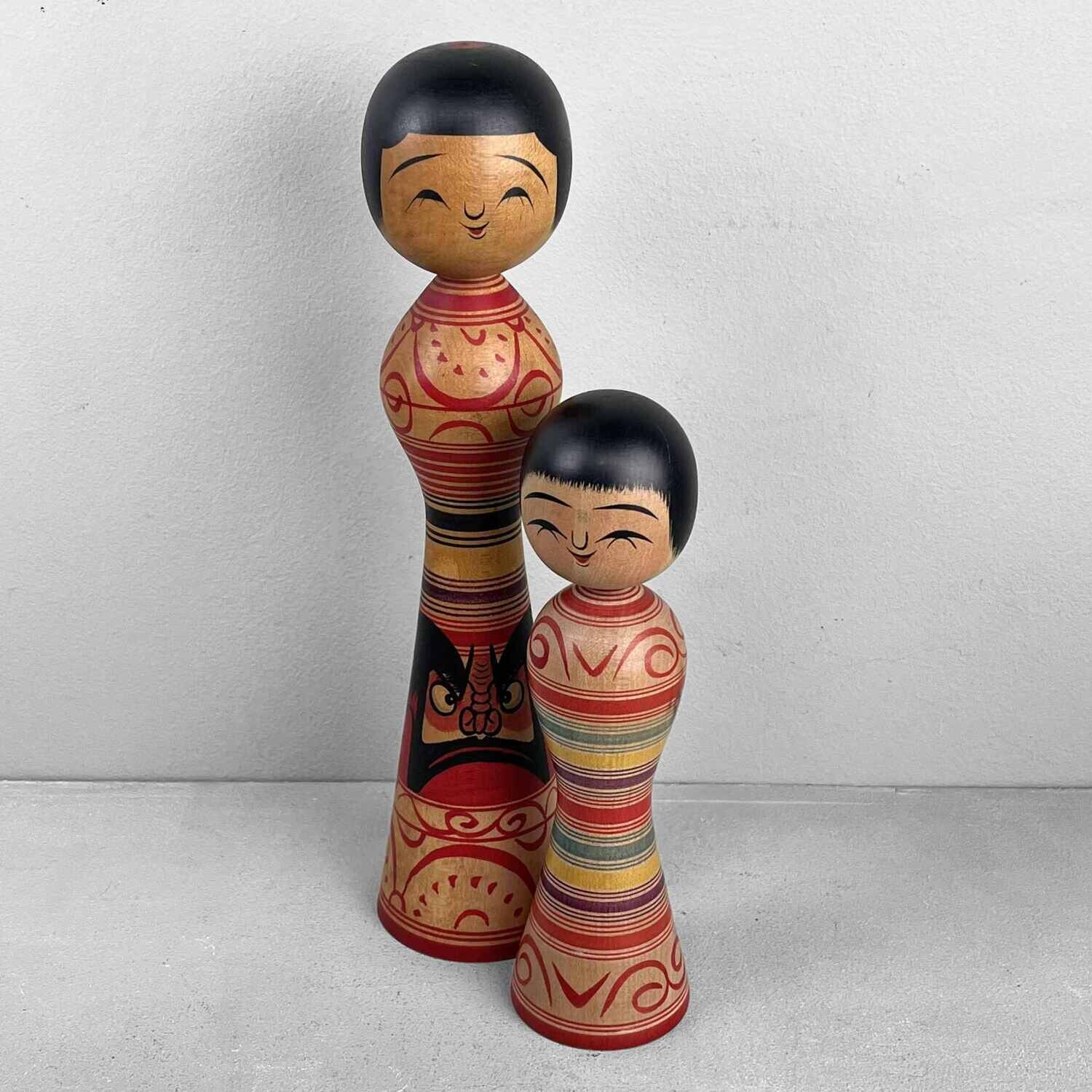 Tsugaru family vintage dento kokeshi by Okuse Tetsunori and Mauri Senzo RARE
