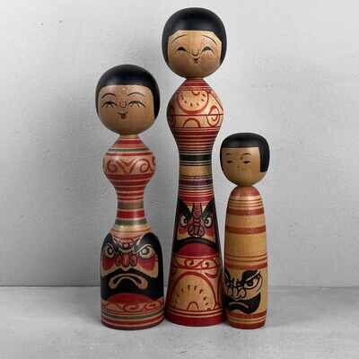 Tsugaru familie dento vintage kokeshi door Mauri Senzo en Shimazu Seiichi