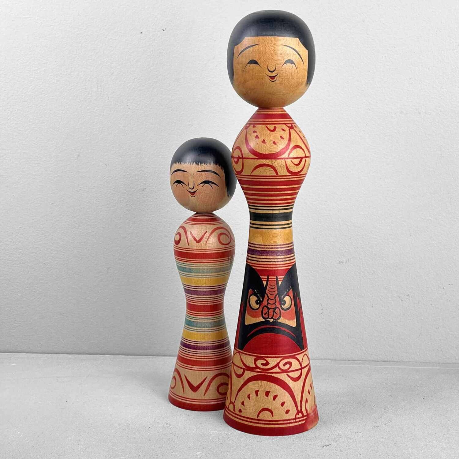 Tsugaru family vintage dento kokeshi by Okuse Tetsunori and Mauri Senzo RARE