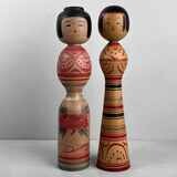 Tsugaru familie dento vintage kokeshi door Abo Muchihide en Okuse Tetsunori